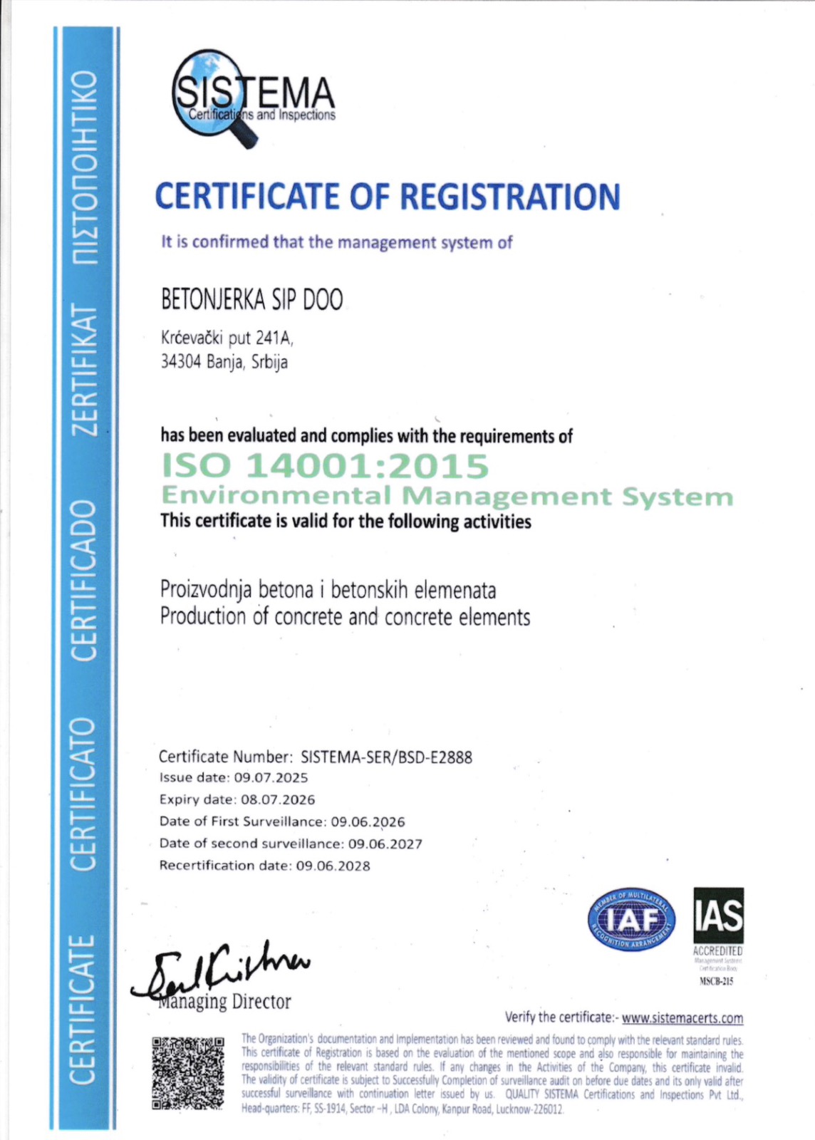 ISO sertifikat